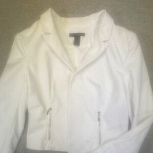 Womens Cropped Moto White Open Front Blazer Jacket Zip Pockets Size 10